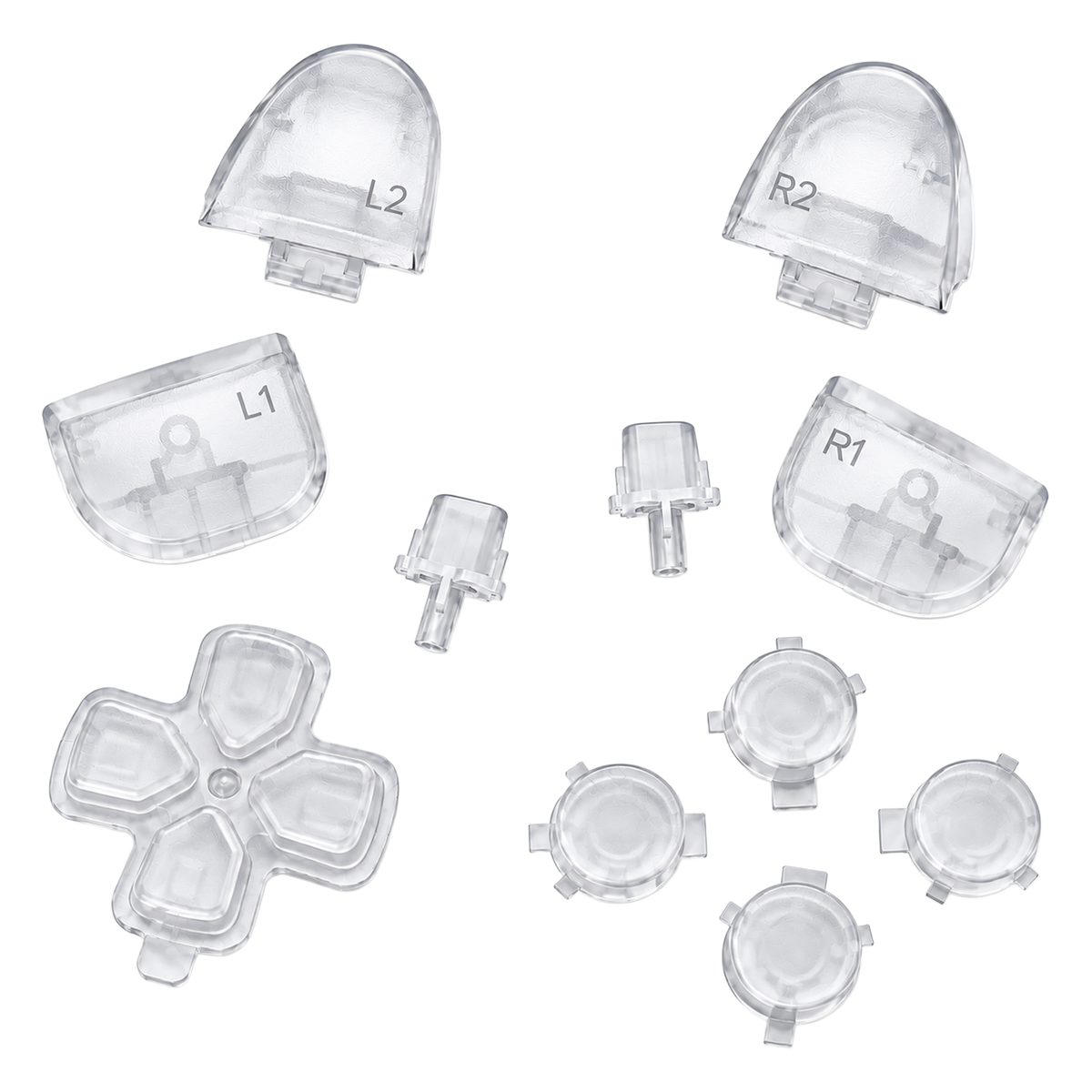 SET DE BOTONES BLANCOS TRANSPARENTES PARA DUALSENSE 5 (11 PIEZAS)