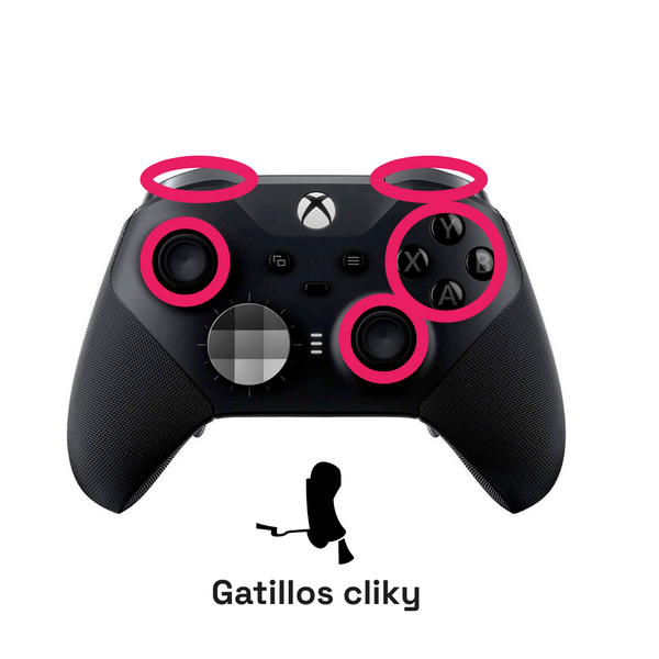 ELITE SERIES 2 COMPLETO negro - Control nuevo + Bumpers + Sticks TMR + Botones cliky + Gatillos cliky