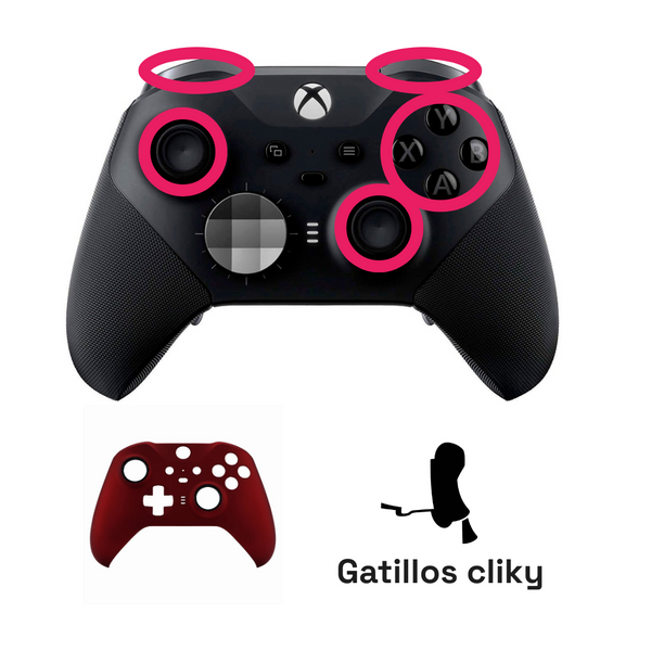 ELITE SERIES 2 COMPLETO negro - Control nuevo + Bumpers + Sticks TMR + Case Frontal + Botones cliky + Gatillos cliky