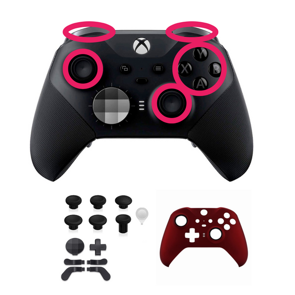 ELITE SERIES 2 COMPLETO negro - Control nuevo + Bumpers + Sticks TMR + Case Frontal + Kit 13 en 1 + Botones cliky