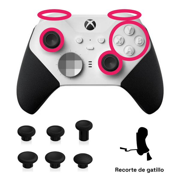 Reparación Elite Series 2 – Sticks TMR + Bumpers + Kit 6 en 1 + cliky + Gatillos cliky